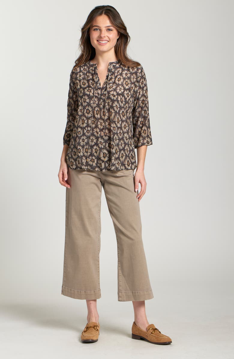 APNY Print Tassel Split Neck Chiffon Top, Alternate, color, Cream Multi