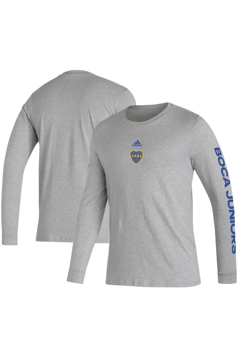 Men's adidas Heather Gray Boca Juniors Team Crest Long Sleeve T-Shirt, Main, color, Heather Gray
