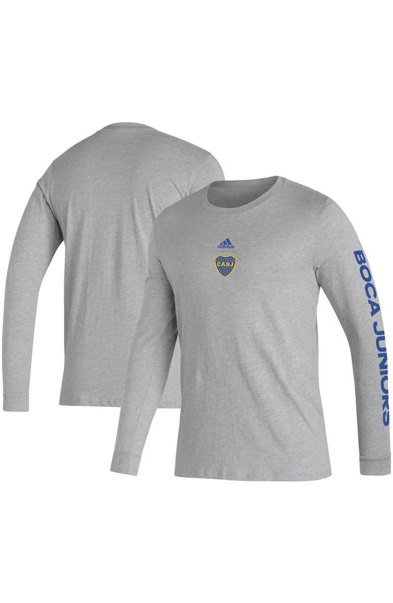 adidas Men's adidas Heather Gray Boca Juniors Team Crest Long Sleeve T-Shirt, Main, color, 