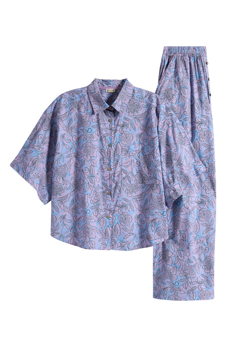 Free People Sleeper Check Pajamas, Alternate, color, Lavender Combo