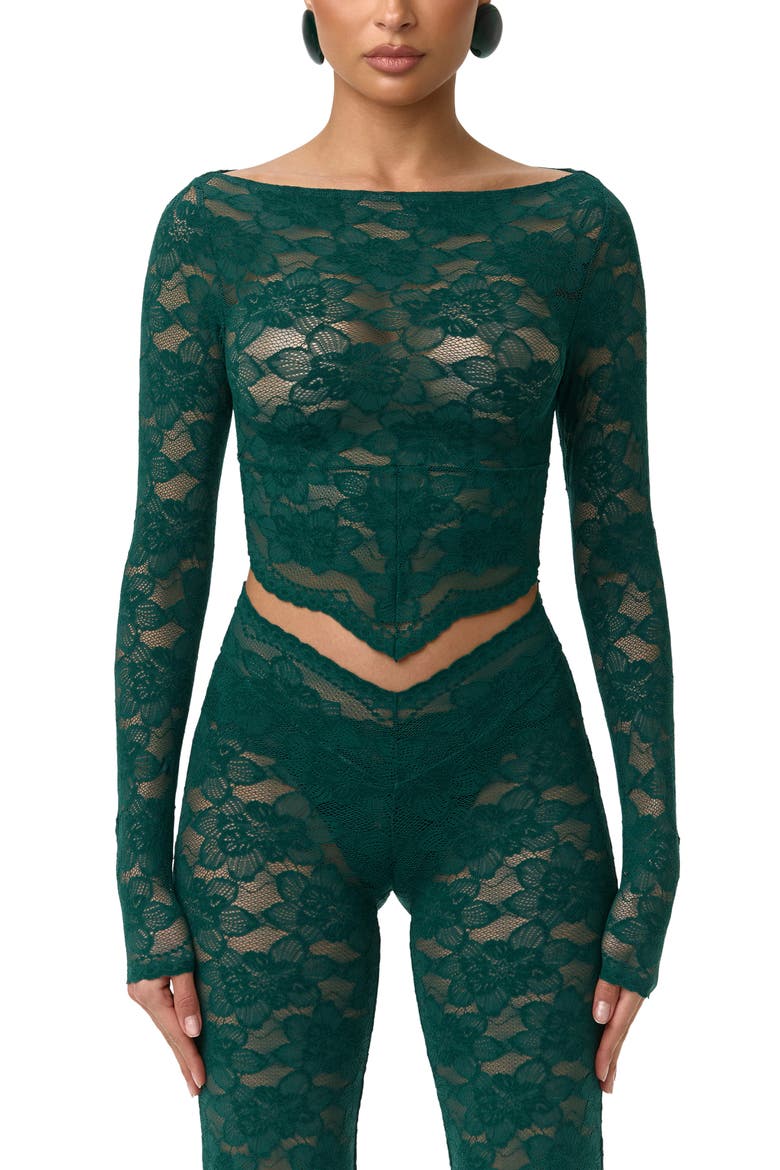 Lace Crop Top, Main, color, PINE GREEN