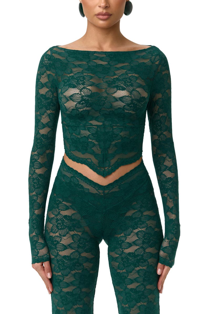 Naked Wardrobe Lace Crop Top, Main, color, Pine Green