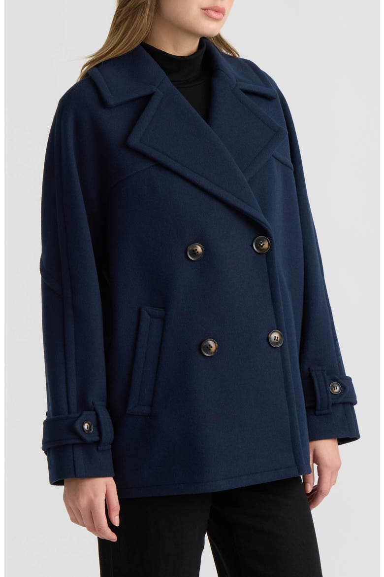 Faux Wool Double Breasted Short Coat, Alternate, color, NAVY BLAZER