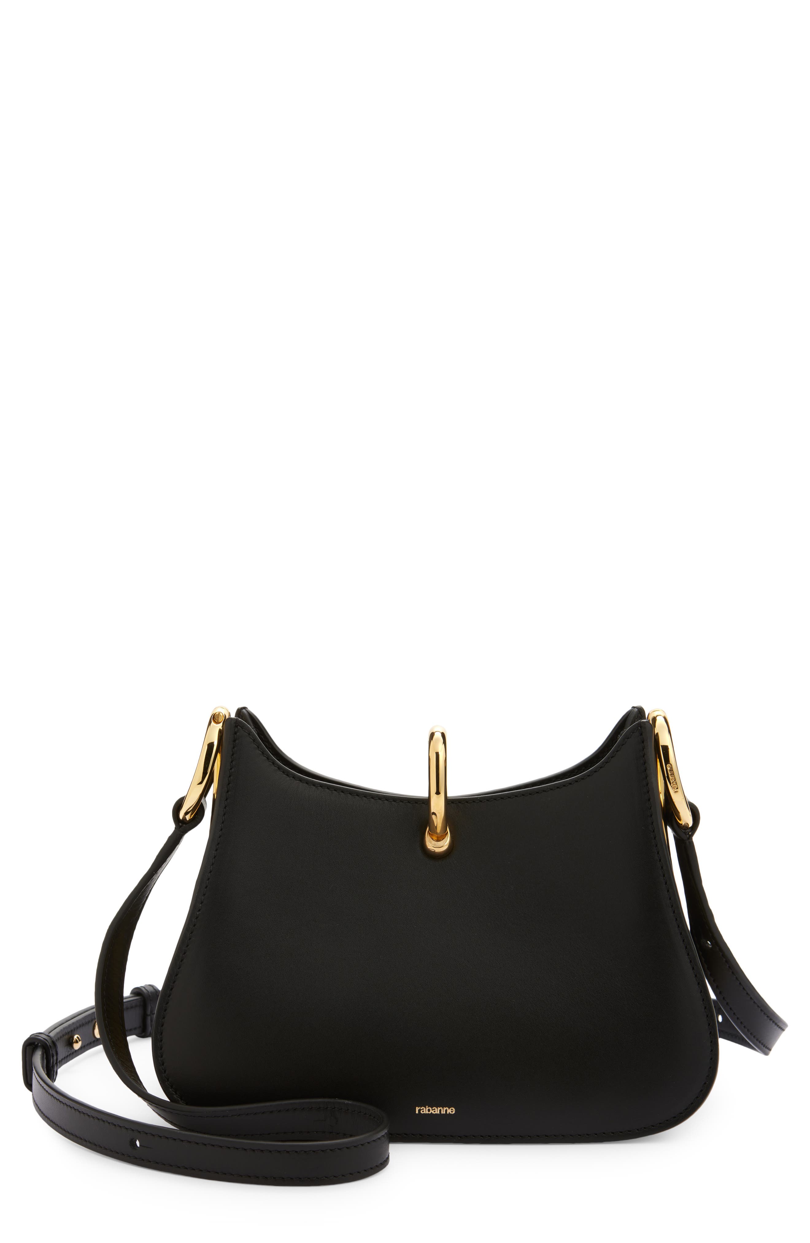 Rabanne The Small Ring Leather Shoulder Bag, Main, color, Black