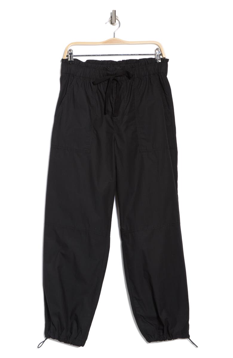 Sanctuary Cotton Poplin Paperbag Trouser Pants, Alternate, color, Black