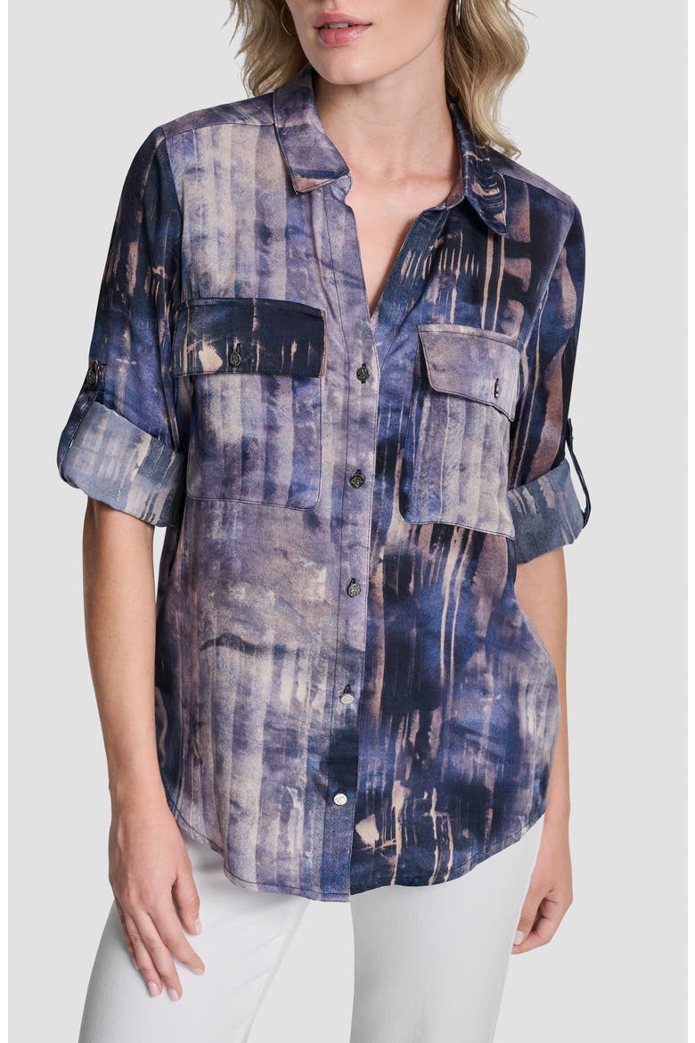Abstract Print Roll-Tab Sleeve Button-Up Shirt, Main, color, HUDSON LIGHTS