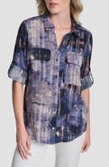 DKNY Abstract Print Roll-Tab Sleeve Button-Up Shirt