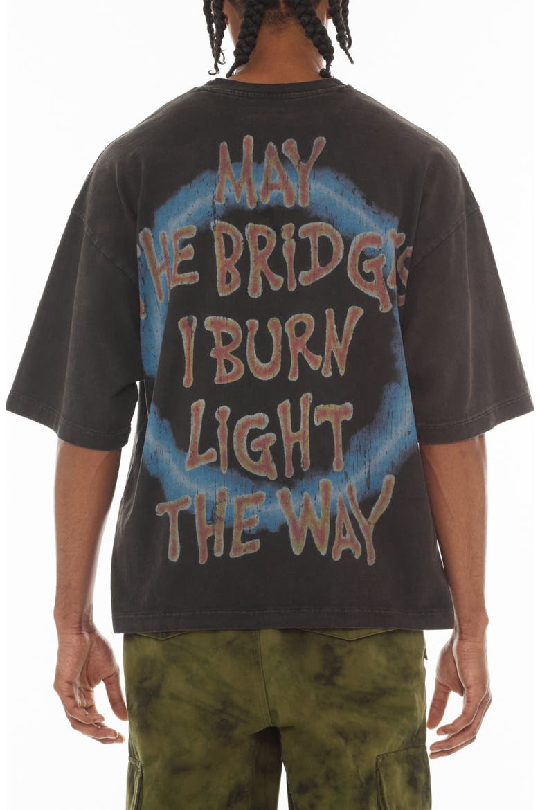 May the Bridges I Burn Oversize Graphic T-Shirt, Alternate, color, VINTAGE CHARCOAL