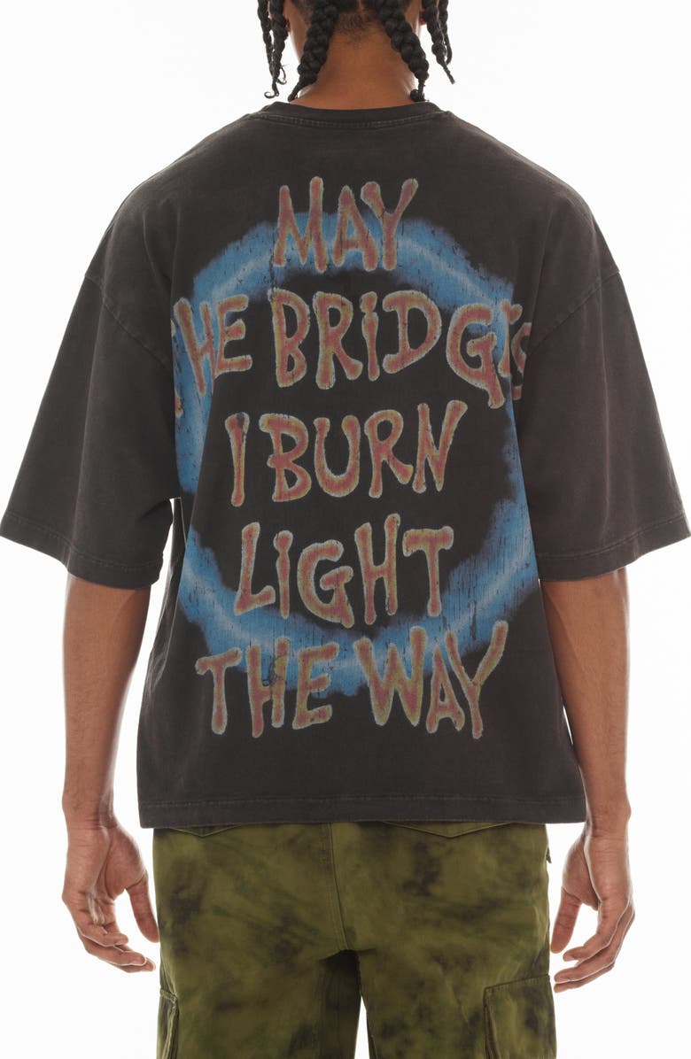 Cult of Individuality May the Bridges I Burn Oversize Graphic T-Shirt, Alternate, color, Vintage Charcoal