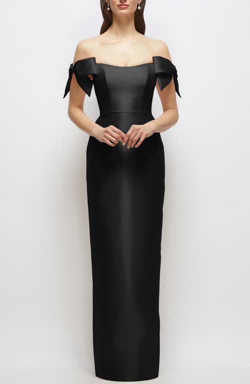 Alfred Sung Off The Shoulder Satin Column Gown In Black