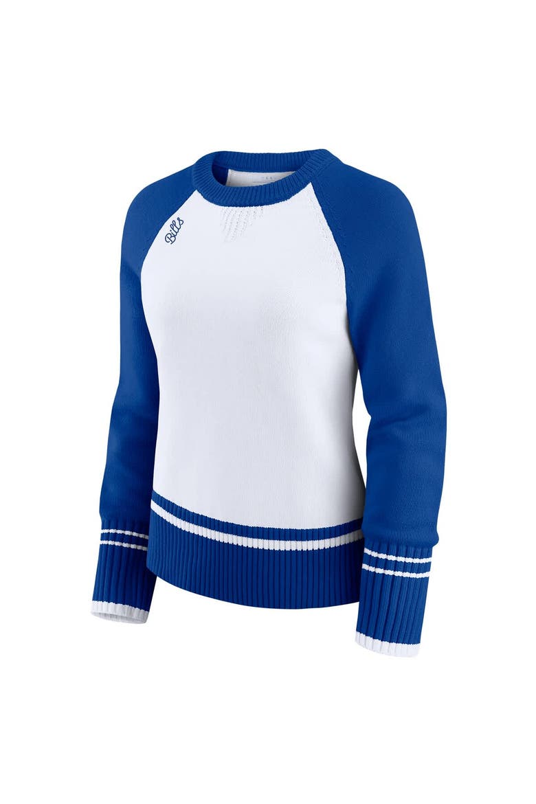 Women's WEAR by Erin Andrews White/Royal Buffalo Bills Colorblock Raglan Sweater, Alternate, color, White