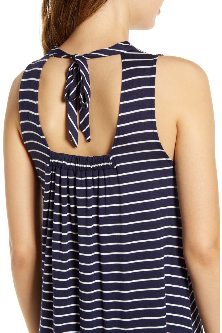 Tie Back Tank Dress, Alternate, color, NAVY/ IVORY