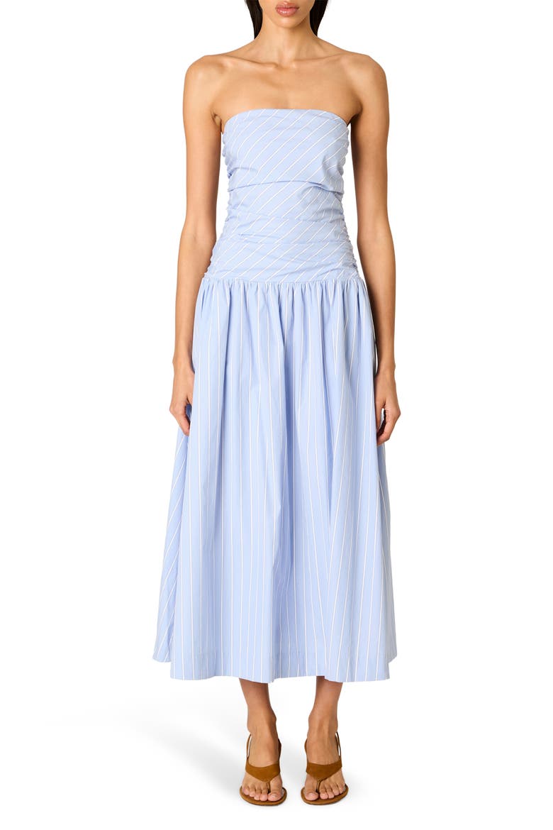 Mulholland Strapless Cotton Midi Dress, Main, color, CHAMBRAY