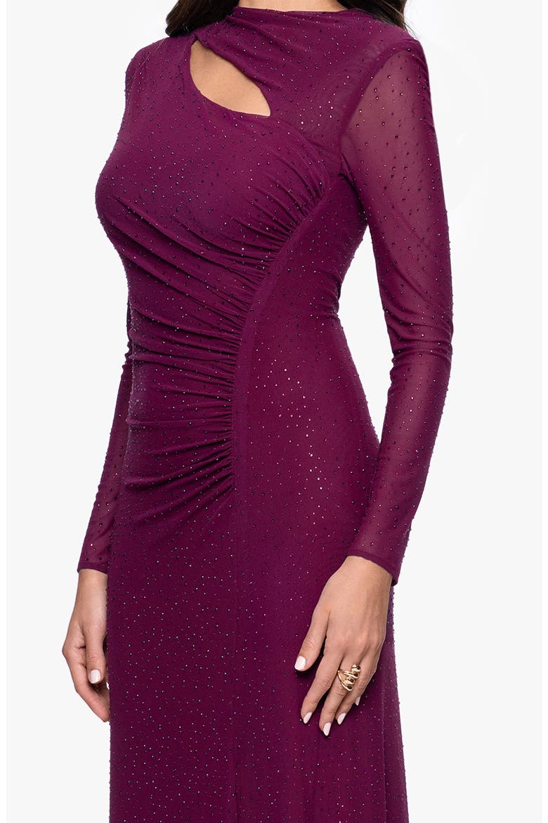 Studded Cutout Long Sleeve Gown, Alternate, color, PLUM