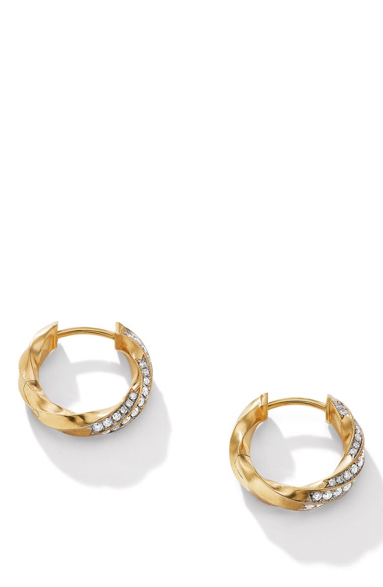 David Yurman Cable Edge<sup>™</sup> Huggie Hoop Earrings in Recycled 18K Yellow Gold with Pavé Diamonds, Alternate, color, 18K Gold Recycled