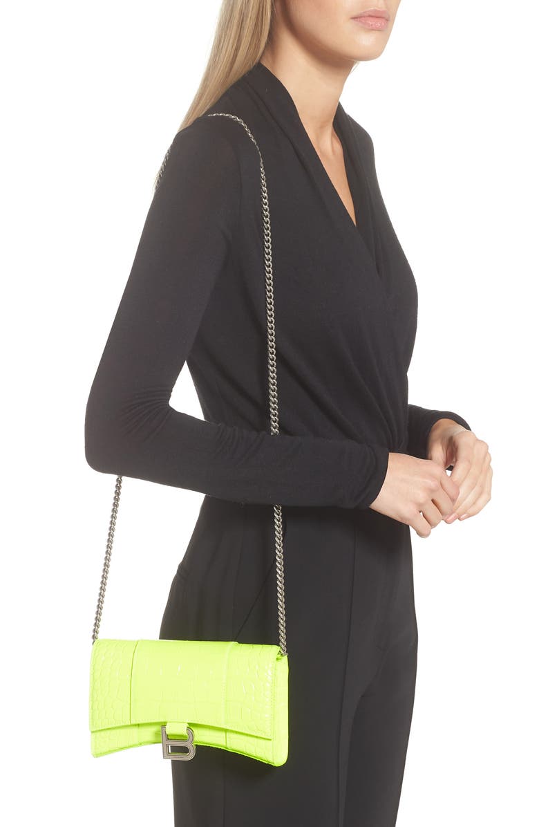 Balenciaga Hourglass Croc Embossed Leather Wallet on a Chain, Alternate, color, 