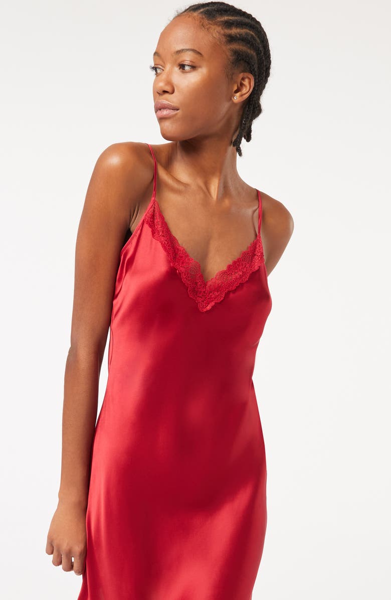 Etam Milky Lace Trim Silk Chemise, Alternate, color, 