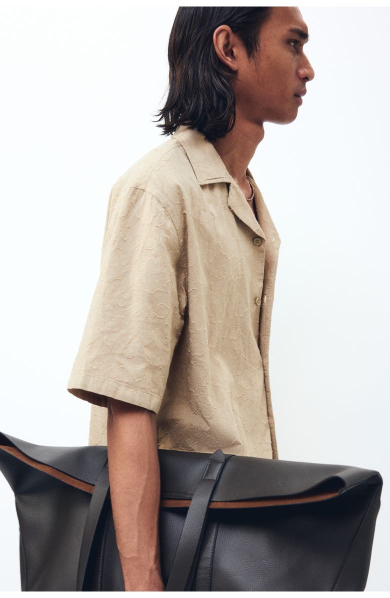 H&M Relaxed Fit Textured Resort Shirt, Alternate, color, Dark Beige