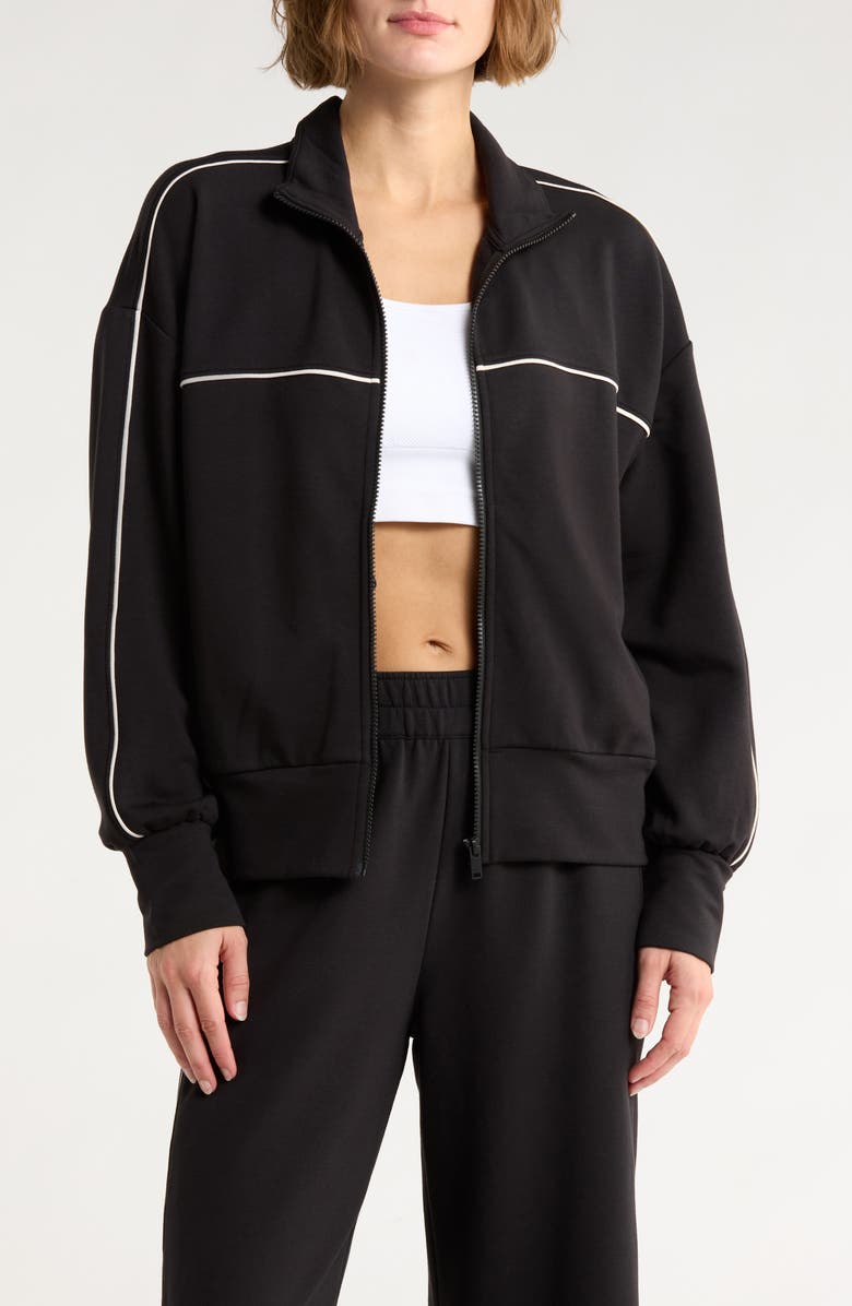 Z by Zella Cozy Knit Track Jacket, Main, color, Black