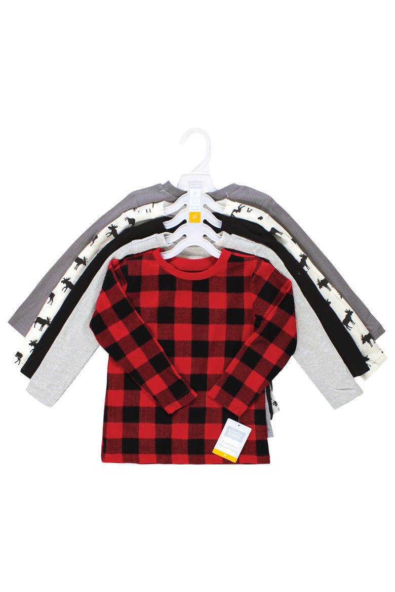 Warm Long-Sleeve T-Shirt Collection 5-Pack, Alternate, color, Buffalo Plaid Moose