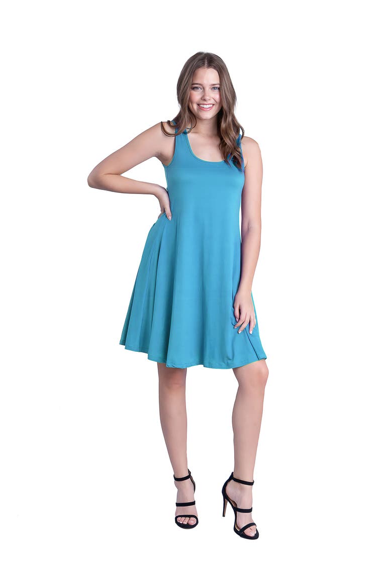 Petites Sleeveless A-Line Fit and Flare Skater Dress, Main, color, Turquiose