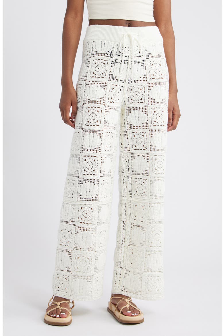 x LSPACE Maja Seashell Patchwork Crochet Wide Leg Pants, Main, color, WHITE SEA SHELL CROCHET
