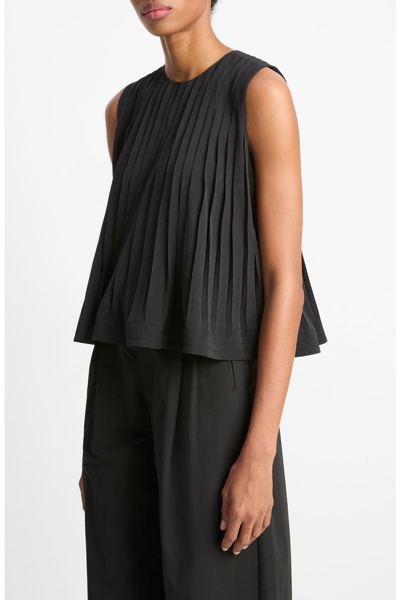 Pleated Sleeveless A-Line Top, Alternate, color, BLACK