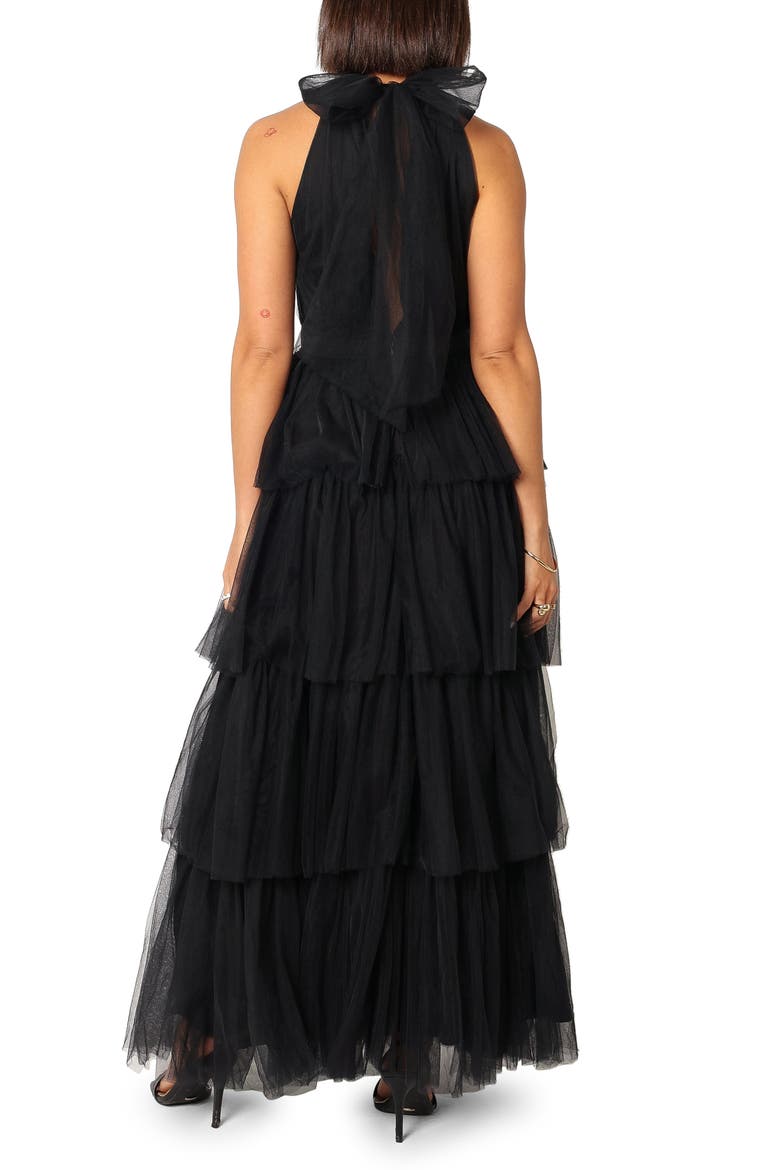 Frances Halter Neck Tiered Tulle Gown, Alternate, color, BLACK