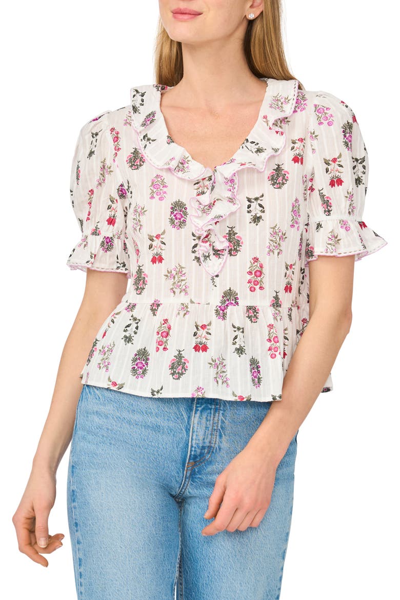 Ruffle Trim Peplum Cotton Top, Main, color, LUCENT WHITE