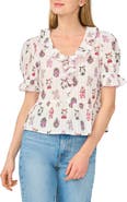 CeCe Ruffle Trim Peplum Cotton Top