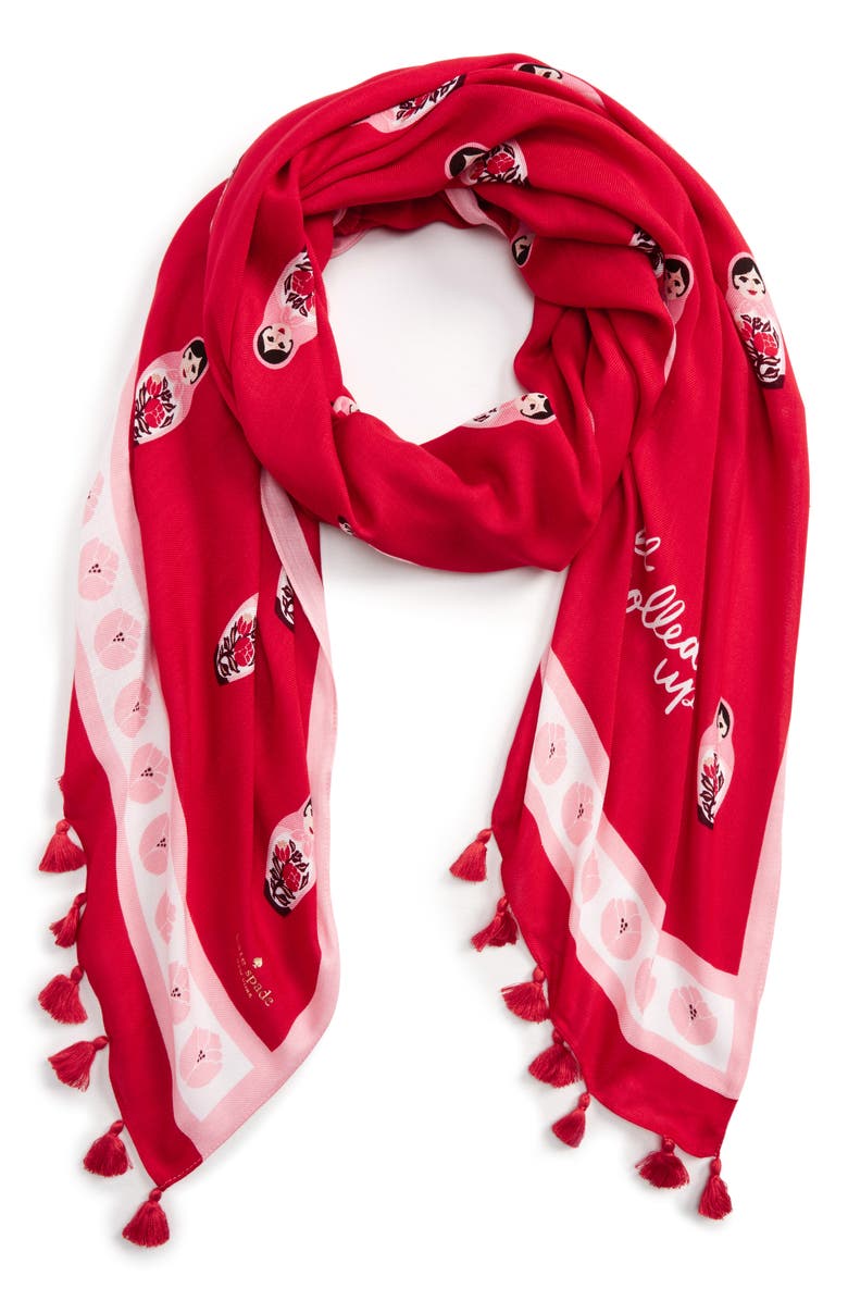 Kate Spade New York nesting dolls tassel scarf, Main, color, 