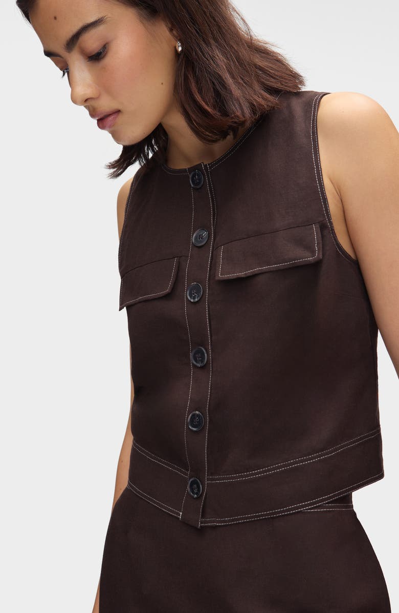 ALIGNE Summer Linen & Organic Cotton Blend Button-Up Crop Top, Alternate, color, Chocolate