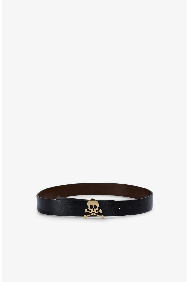 Spring Skull Leather Belt, Alternate, color, BlackBrown