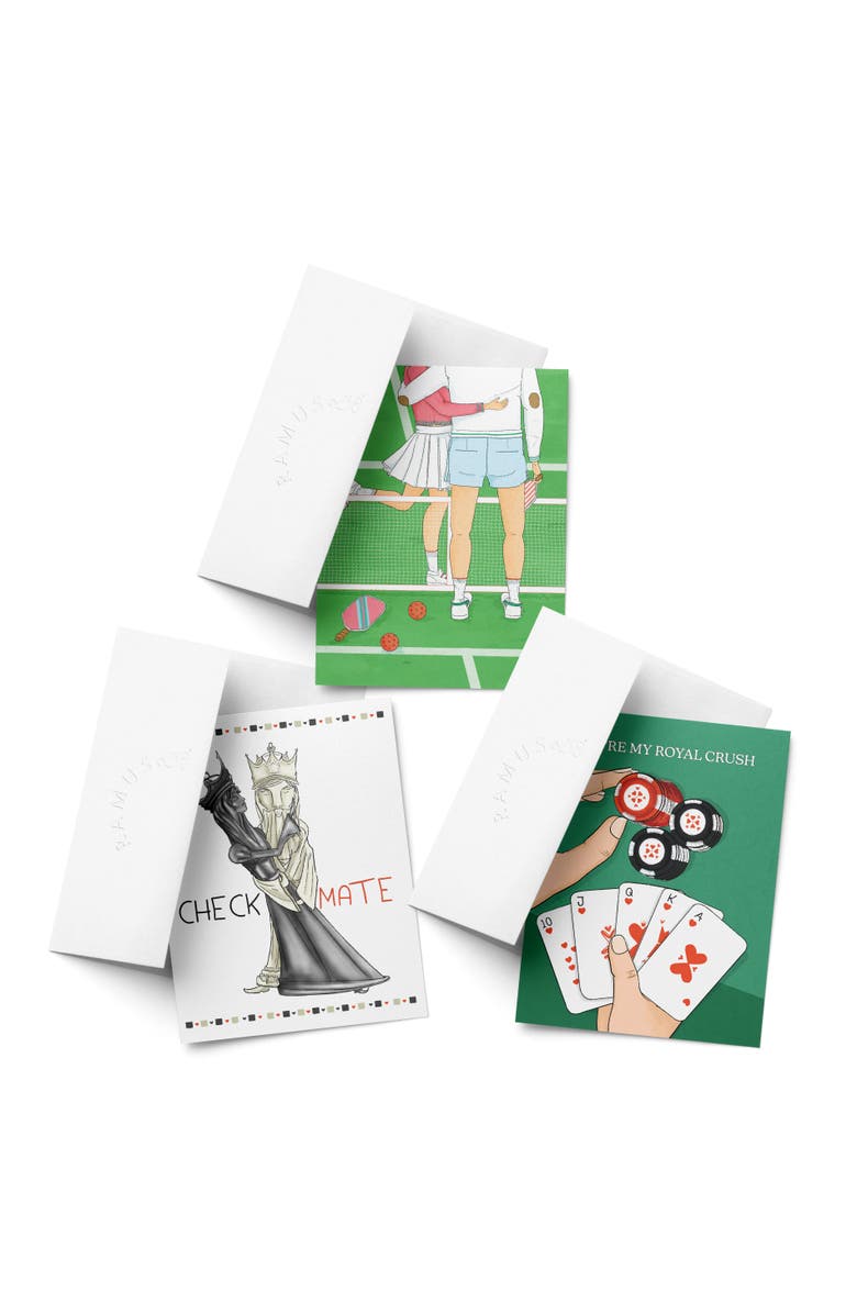 Ramus & Co Love/Valentine's Assorted Greeting Card Pack (3ct) "Pickleball Couple, Check Mate, Royal Crush", Main, color, Multi-Pack