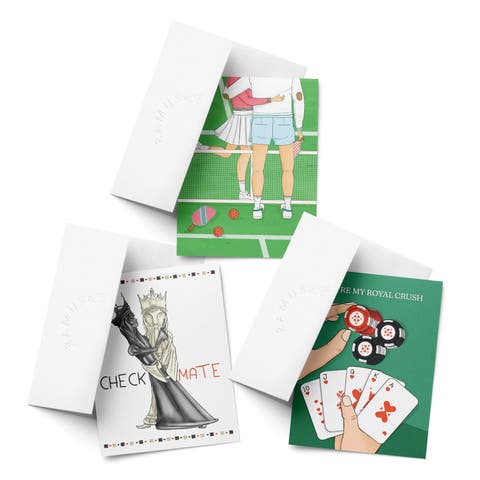 Love/Valentine
s Assorted Greeting Card Pack (3ct) "Pickleball Couple, Check Mate, Royal Crush"