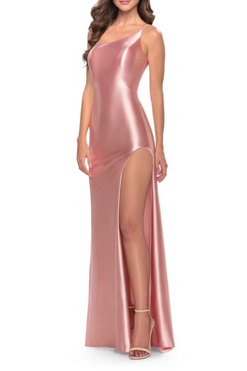 La Femme Chic Simple One Shoulder Liquid Jersey Prom Dress In Blush In Blush