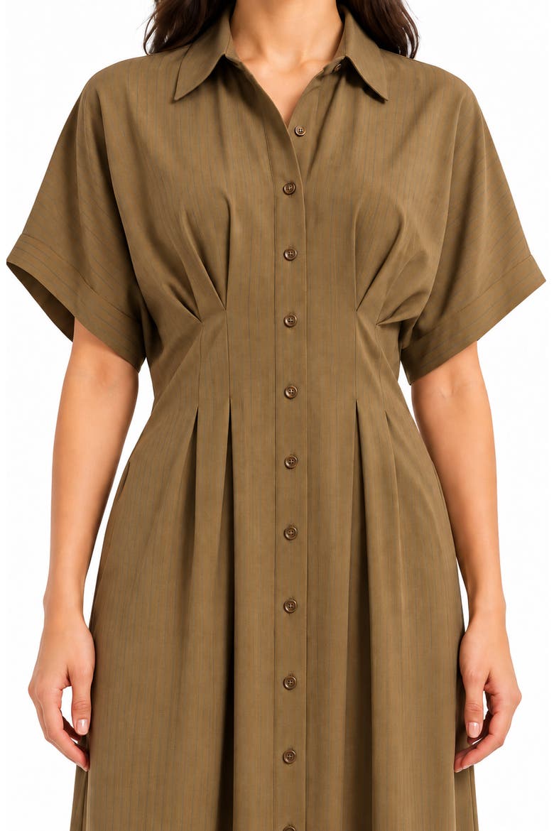 Pinstripe Pintuck Shirtdress, Alternate, color, KHAKI / COBALT