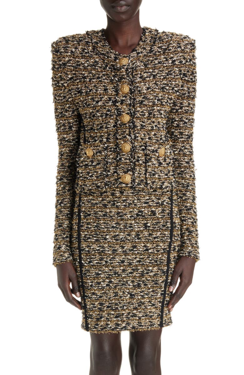 【定価60万以上✨️BALMAIN】 ツイード ジャケット千鳥 金ボタン 34 Balmain Metallic Tweed Crop Jacket | Nordstrom