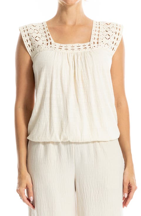 Open Stitch Square Neck Top