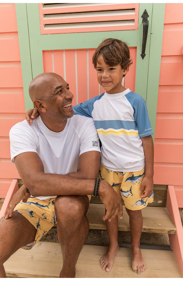 Snapper Rock Sunrise Shark Volley Board Shorts, Alternate, color, 