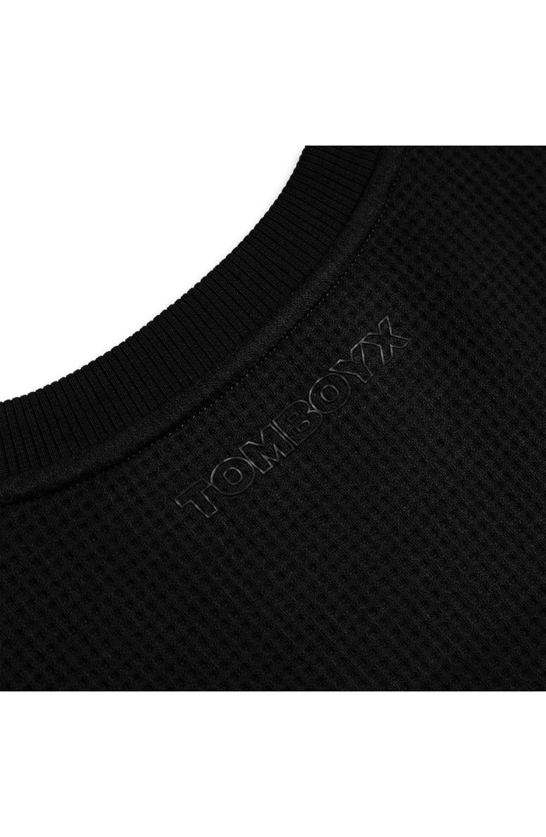 TomboyX Modal Cloud Waffle Long Sleeve Cargo Crew, Alternate, color, Black Beauty