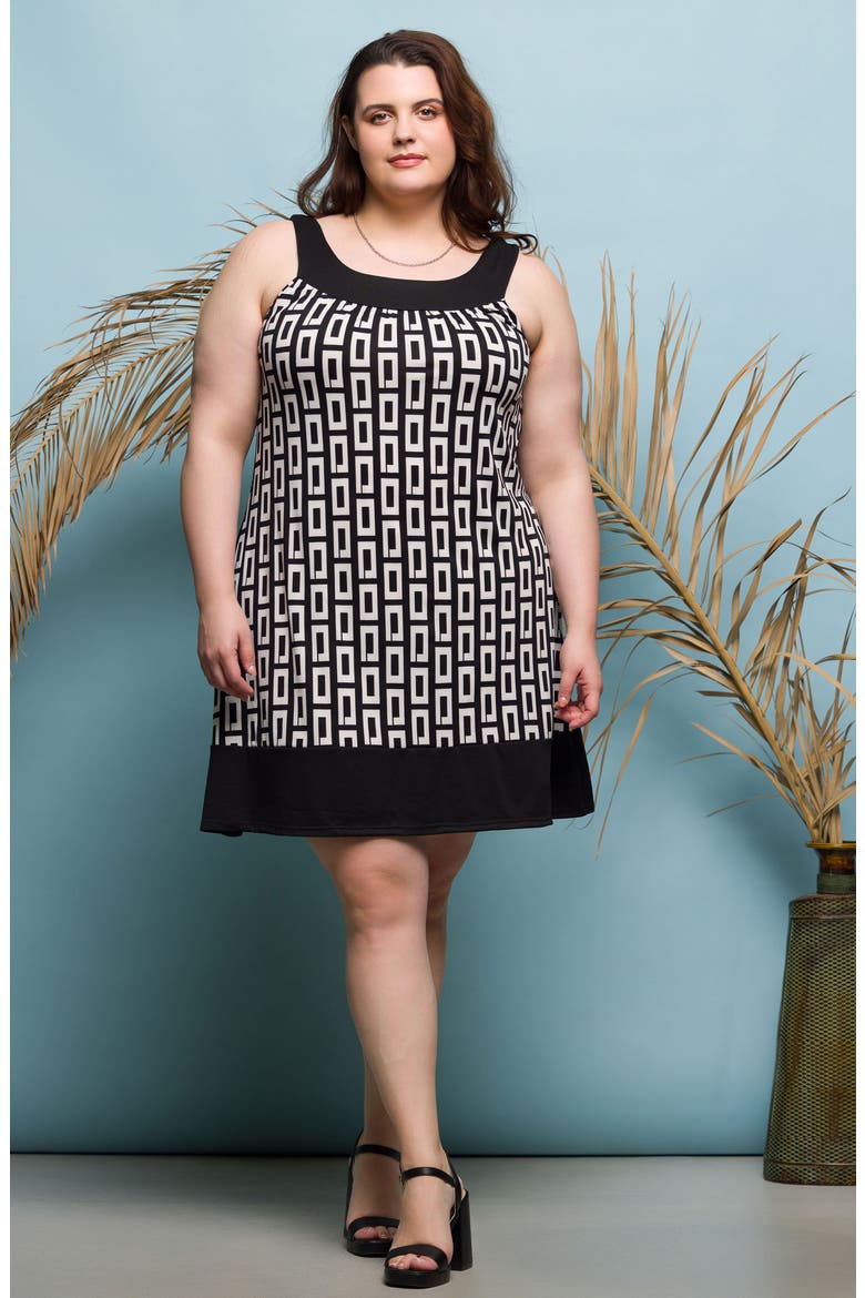 Geo Print Sleeveless Knit Dress, Alternate, color, BLACK MULTI