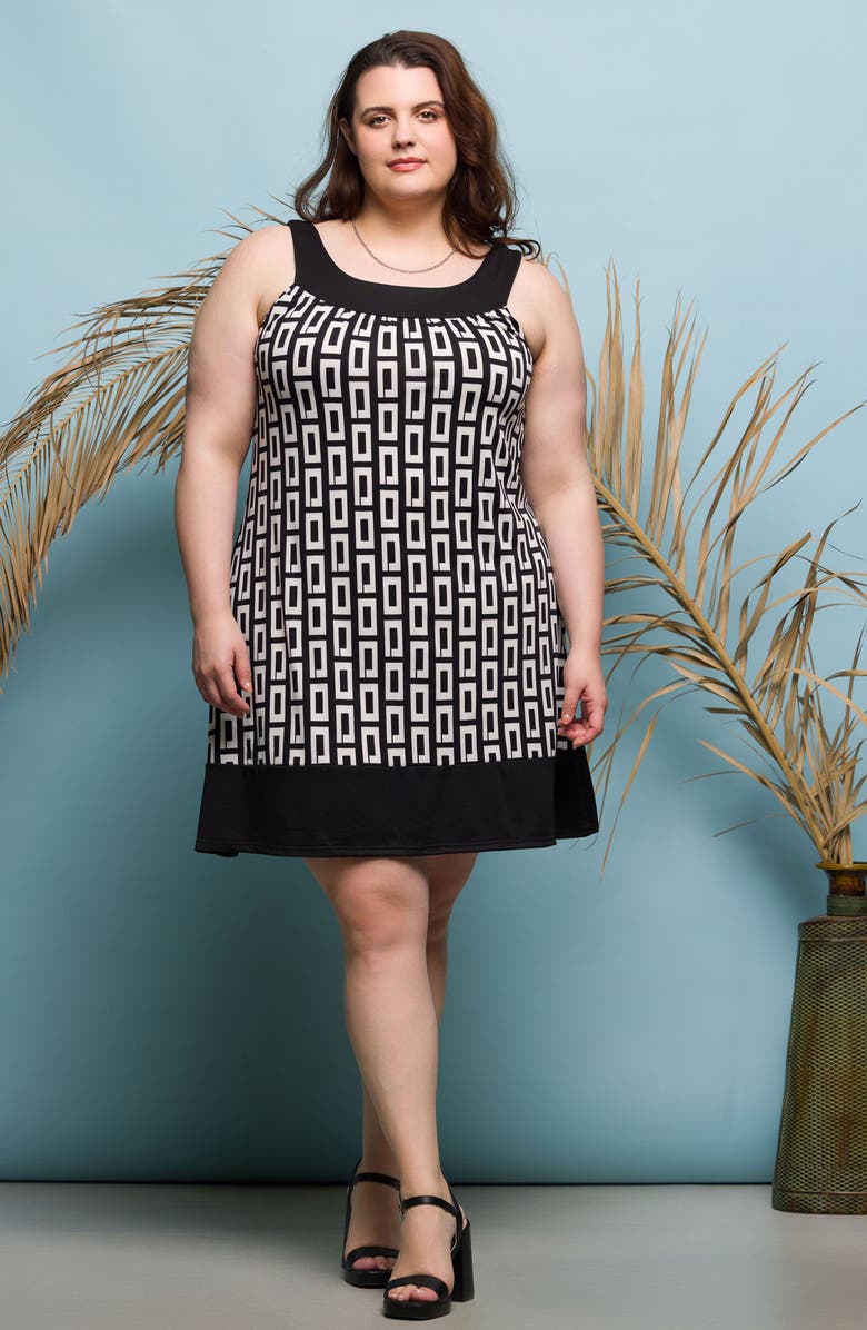 24seven Comfort Apparel Geo Print Sleeveless Knit Dress, Alternate, color, Black Multi