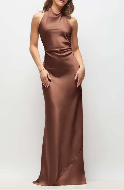 Leona Bias Cut Charmeuse Halter Gown