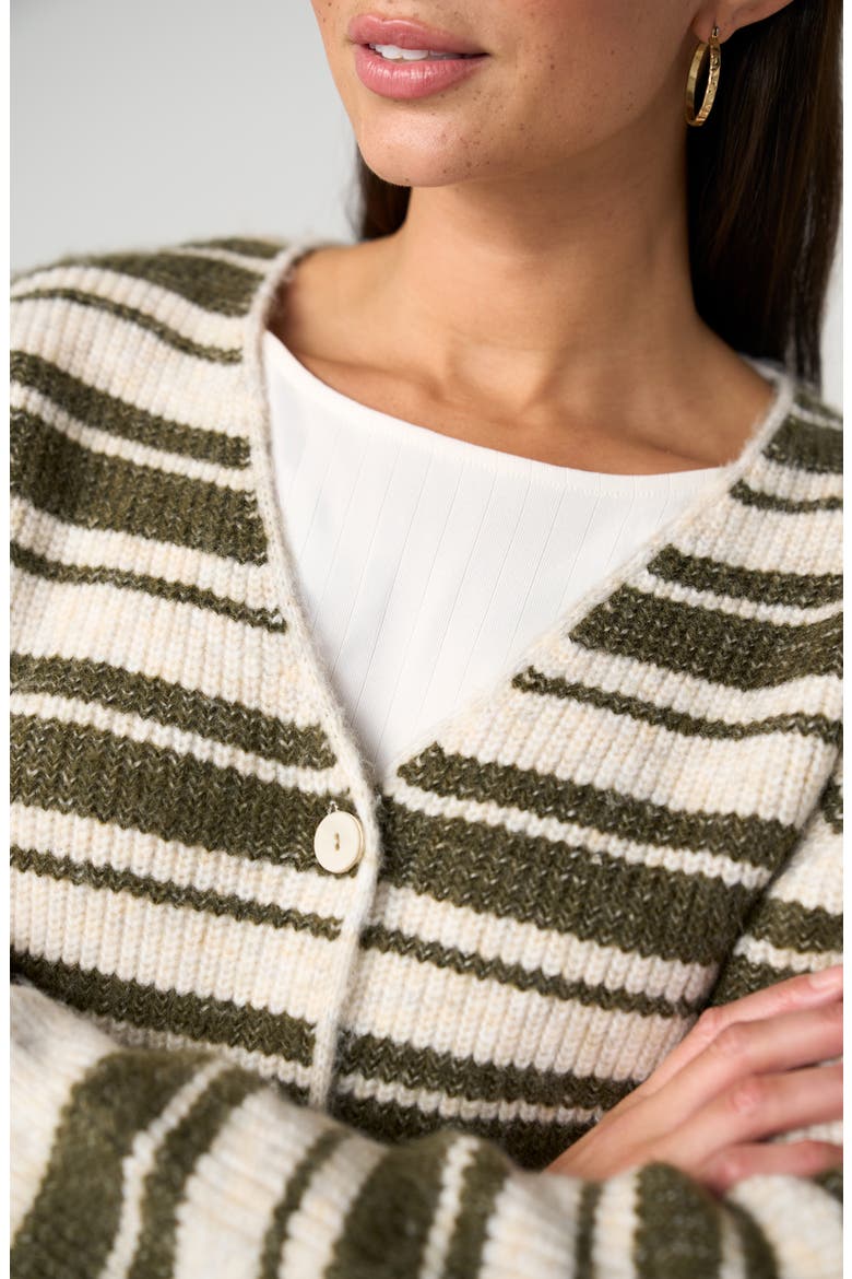Striped Button Front Cardigan, Alternate, color, OATML OLV STRPE