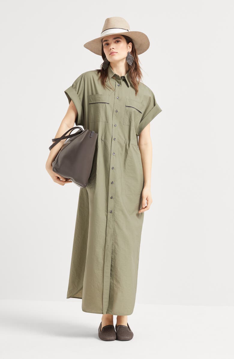 Brunello Cucinelli Poplin chemisier dress with monili, Alternate, color, 