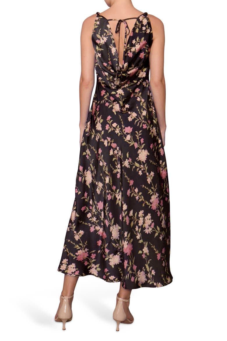 Print Satin Dress, Alternate, color, BLACK/ MULTI FLORAL