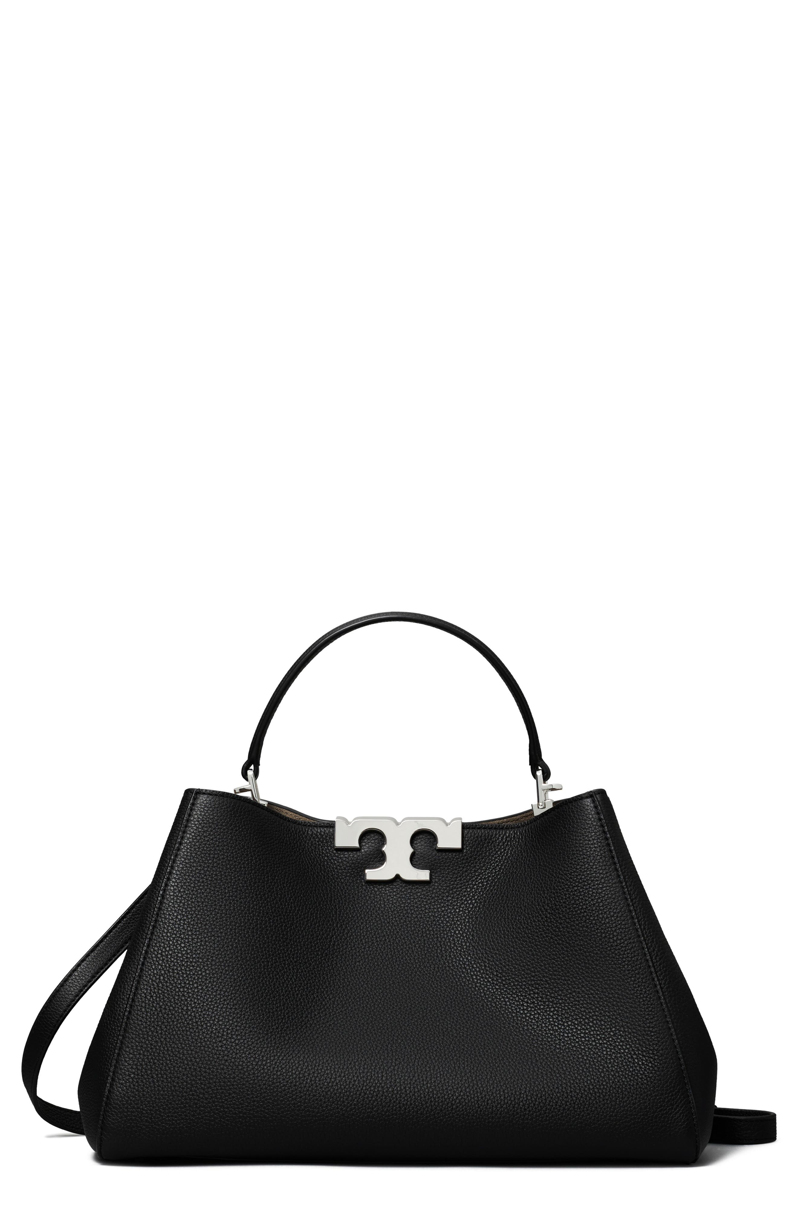 Tory Burch Eleanor Soft Leather Satchel, Main, color, Black