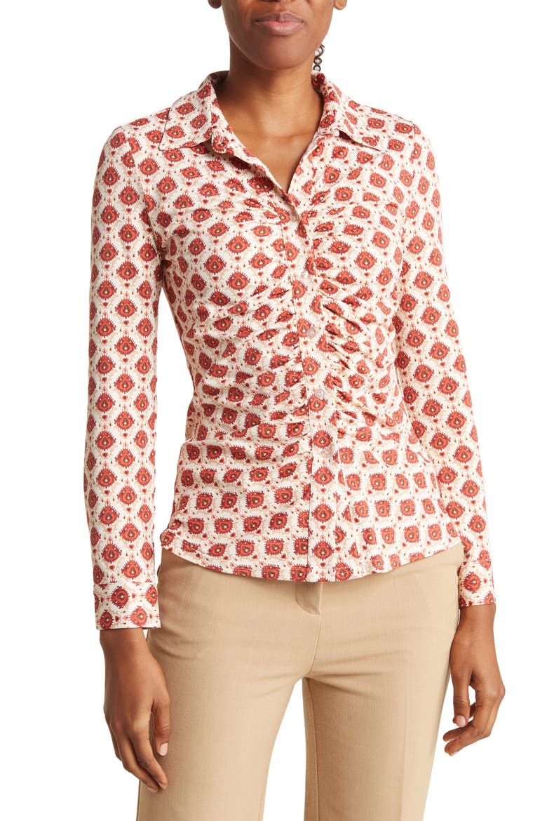 Carla Ruched Button-Up Blouse, Main, color, ROCOCO