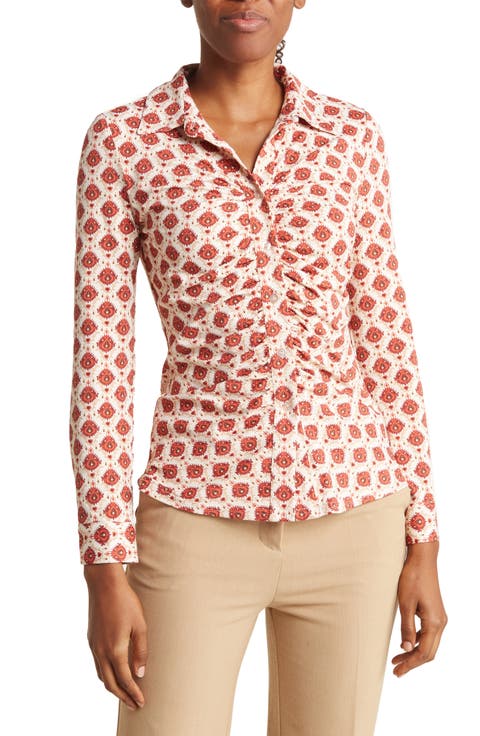 Carla Ruched Button-Up Blouse